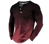 Fccrian Camiseta de manga larga para hombre para primavera y otoño, holgada, cómoda, degradada, sencilla, lisa, rosso, 4XL