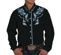Fccrian Cárdigan casual suelto estampado de manga larga con botones y solapa para hombre, azul claro, L