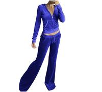 Fccrian Conjunto deportivo de terciopelo para mujer, 2 piezas, chándal de manga larga con cremallera, chaqueta con capucha, pantalones de pierna ancha, casual, traje de 2 quilates para mujer