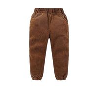 Fccrian Pantalones de pana de color liso con cintura elástica y bolsillos para niñas pequeñas y grandes, para otoño e invierno, leggings lisos para niñas, marrón, 7-8 años