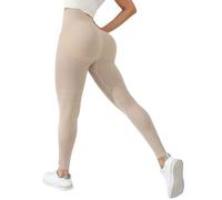 Fccrian Pantalones de yoga gruesos de cintura alta con bolsillos para entrenamiento, correr, yoga, pantalones acampanados para mujer con bolsillos, beige, XL
