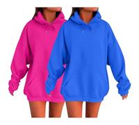 Fccrian Paquete de 2 sudaderas con capucha para mujer, de manga larga, informales, con cordón, color liso, holgadas, cómodas, para otoño e invierno, con bolsillos, ajuste moderno, color liso, bolsillo