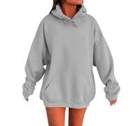 Fccrian Sudadera con capucha para mujer, de gran tamaño, manga larga, color liso, con cordón, informal, holgada, cómoda, para otoño e invierno, con bolsillos, ajuste moderno, color liso, bolsillo
