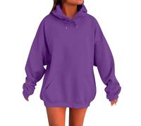 Fccrian Sudadera de manga larga con capucha para mujer, color liso, ligera, atlética, para viajes, ajuste moderno, deportiva, manga larga, cuello redondo, camiseta de manga larga para mujer, Morado