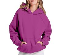 Fccrian Sudadera holgada ligera para mujer, color sólido, cuello redondo, manga larga, sudadera atlética para viajes, sudadera de manga larga para mujer, sudadera deportiva de manga larga, Vino, XXL