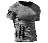 Fccrian Tops Hombres Sexy Hombres Retro Casual Manga Corta Hombre Camiseta Cuello Redondo American Independence Day Print Hombres Negro Encaje Top, gris, XS