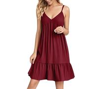 Fccrian Vestidos de verano para mujer, sin mangas, cuello en V, vestido de playa, correa ajustable, longitud a la rodilla, vestido suelto con dobladillo con volantes, vestido sin mangas para uso