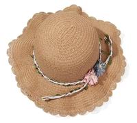FCfpxwtz Sombrero de paja plegable para el sol, Sombreros de vacaciones tejidos paja for mujer, sombrilla flores ala ancha 50-52cm, viajes en la playa, 1 Uds(Color 2)