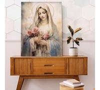 Fchen art Arte de pared de la Sagrada Familia Cristiana, Madre Virgen María con rosas, cuadro de la madre bendecida, arte de pared, decoración religiosa de pared, póster moderno, decoración estética