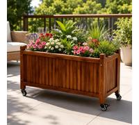FCHZJCZYT Jardinera Elevada con Ruedas Y Cuerpo Largo Rectangular, Bancal Alto Junto A Muro O Cerca, Huerto Urbano para Hierbas, Flores Y Verduras En Patio Y Terraza,100 * 40 * 45cm/39 * 15 * 17in