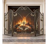 FCHZJCZYT Pantalla De Chimenea De 3 Paneles para Salón, Hojas Bronce Y Malla, Protector Antichispas Plegable para Reducir Brasas Cerca De Niños, Rejilla Protectora,Copper,60 * 30 * 80cm