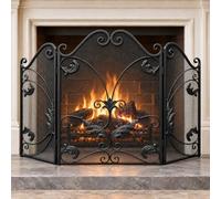 FCHZJCZYT Pantalla De Chimenea De 3 Paneles para Salón, Hojas Bronce Y Malla, Protector Antichispas Plegable para Reducir Brasas Cerca De Niños, Rejilla Protectora,Negro,60 * 30 * 80cm