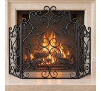 FCHZJCZYT Pantalla De Chimenea De 3 Paneles para Salón, Volutas Y Corazones Cobre, Protector Antichispas De Malla para Cuidar Mascotas, Rejilla Protectora para Chimenea,Negro,66 * 30 * 89cm