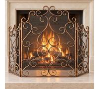 FCHZJCZYT Pantalla De Chimenea De 3 Paneles para Salón, Volutas Y Corazones Cobre, Protector Antichispas De Malla para Cuidar Mascotas, Rejilla Protectora para Chimenea,Copper,66 * 30 * 89cm