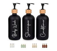 FCINNOVA® Dispensador Jabon Baño 500ml Negro | Set de 3 Botes para Gel y Champu + Acondicionador + Embudo para Rellenado | Este Dosificador Jabon Baño es Elegante y realzara la Belleza de su Hogar.