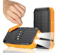FCJZX Cargador solar de 66800 mAh, manivela de mano integrada y 4 cables, batería externa de carga rápida de 22,5 W, 6 salidas y 4 entradas, cargador portátil con linternas de camping y brújula para