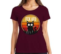 FCK AFD Gato Negro Anti Derecho Declaración Camiseta Mujer, granate, M