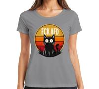 FCK AFD Gato Negro Anti Derecho Declaración Camiseta Mujer, gris, XXL