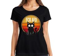 FCK AFD Gato Negro Anti Derecho Declaración Camiseta Mujer, Negro , M