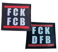 FCK FCB & DFB - Juego de 2 parches/parches para coser o planchar | Parche para planchar contra Baviera, Fuck Munich, antialemán Fútbol Federal de Fútbol Federal Divertida Sátira, 10 x 10 cm (Juego de