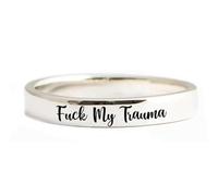 Fck My Trauma - Anillo circular de acero inoxidable inspirador para curar el trauma con palabras en sí mismas, apilable, palabras divertidas de maldición, minimalista, joyería de amistad, regalo para