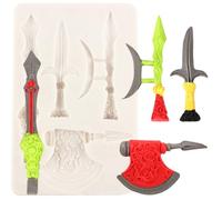 FCKEMLDS Molde de silicona para espada de armas, hacha, cuchillo, fondant, para decoración de tartas de cumpleaños de bebé, decoración de cupcakes, chocolate, arcilla polimérica, pasta de goma de