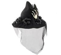 Fcnjsao Bruja de flores de Halloween con velo de cráneo de mano apliques Carnivals Party Headwear Diablo Cosplay herramienta para adolescentes