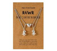 [Fcnjsao] Collar con 2 corazones divididos con colgante de dinosaurio lindo collar de amistad para mejor amiga, juego de 2 regalos para ella, collar de 2 piezas, el mejor corazón magnético, Metal