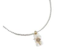 Fcnjsao Collar con colgante de oso de corazón, collar de cadena de perlas para el cuello, cadena de clavícula de moda, collar de joyería, perlas de imitación