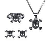 Fcnjsao Collares para mujer, collar de calavera europea y circonita, para Halloween, retro, punk, juego de aretes, accesorios, Cobre