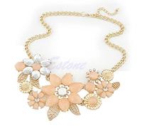 Fcnjsao Collares para mujer New Lady Fashion Colorida Resina Grande Flor Dorada Cadena Gargantilla Collar Babero