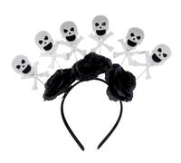 Fcnjsao Diadema lateral delgada de flores y calavera simulada para Halloween, aro de pelo para mujer, boda, fiesta, peinado, ligero