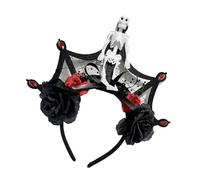 Fcnjsao Disfraz de bruja de encaje para el pelo del Día de los Muertos, esqueleto de sangre oscura, estilo de cabello para espectáculos en vivo, diadema de carnavales
