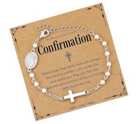 Fcnjsao Elegante cadena religiosa vintage con textura de acero inoxidable con cuentas, adecuada para pulseras de perlas y amantes de la moda, Confirmation3, como se describe, como se describe