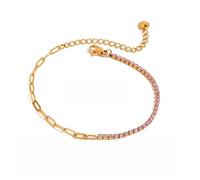 Fcnjsao Elegante corazón de circonita cúbica con cadena ajustable de 16,5 a 22 cm, sofisticada joyería de metal, regalo antideslustre, acero inoxidable, talla única, como se describe