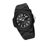 Fcnjsao Reloj electrónico de cuarzo para hombre con esfera hexagonal, correa de silicona suave para campus y oficina. Reloj elegante, negro