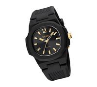Fcnjsao Reloj electrónico de cuarzo para hombre con esfera hexagonal, correa de silicona suave para campus y oficina. Reloj elegante, dorado