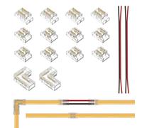FCOB COB 2pin 5mm Conector Kit 12pcs conectores transparentes 2pcs conectores en L 4pcs cables de extensión de 15cm 20AWG para soldadura sin ranura y Tira Monocroma 2pin con Conexión en Ángulo