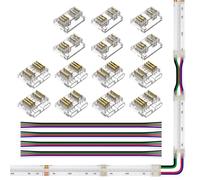 FCOB COB 5pin 12mm RGBW Conector Kit 14pcs conectores transparentes 4pcs cables de extensión de 15cm 24AWG para soldadura sin ranura y Tira RGBW 5pin con Conexión en Ángulo