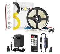 FCOB COB Tira LED flexible blanco frío 6000K 320LEDs/m 5m 12V uniforme regulable con mando a distancia RF fuente de alimentación 12V 36W y conector transparente de 2 pines 8mm