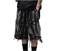 FCOOLYEET Y2k Star Patchwork Denim Shorts Pierna Ancha Suelta Hip-hop Jorts Y2k Pantalones Cortos para Hombre, M