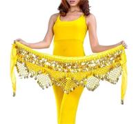 FCOVIRLEN Cinturón de Moneda for Danza del Vientre de Metal y Gasa | Espectáculo de danza del vientre multicolor: bufanda de cadera con cinturón de monedas(Yellow)
