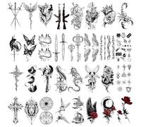 FCPEAG 32Pcs Hojas Tatuajes Temporales Adultos Negros para Adultos,Impermeables Realistas Sexys Piratas Mariposa Falso Tatuajes Falsos Pegatinas para Mujeres Hombres Brazo Arte Corporal