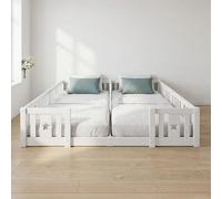 FCSQIU Montessori - Cama de suelo de 180 x 200 cm, con somier de seguridad, para familias con 2 niños, estructura de cama de madera maciza, con somier de láminas, sin colchón
