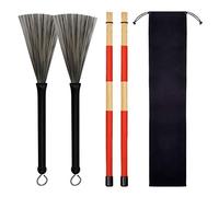 Fcuajdkq 1 juego de manijas de aleación de aluminio, retráctil, extremo de bucle, cepillos de alambre, para accesorios musicales de batería de jazz, negro