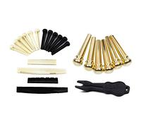 Fcuajdkq 1 juego de para puente de guitarra, 6 clavijas de cobre, 6 clavijas de cuerda y 1 juego de de puente ABS y negro, sillín y tuerca