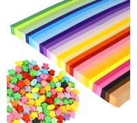 Fcuajdkq 1350 hojas de tiras de papel estrella, 27 surtidos de papeles de estrellas de color Lucky Wish, papel de estrellas de doble cara para niños y adultos