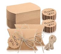 Fcuajdkq 150 piezas de papel Kraft kit de caja de almohadas, caja de caramelo, caja de favor de boda con etiqueta de agradecimiento y cuerdas para boda ducha