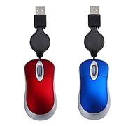 Fcuajdkq 2 cables de ratón USB con cable para ratón pequeño, 1600 DPI, óptico, compacto, ratones de viaje para 98 2000 XP Vista Ve, rojo y azul
