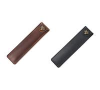 Fcuajdkq 2 estuches de piel auténtica con botón a presión para Rollerball, negro y marrón, Negro Y Marrón